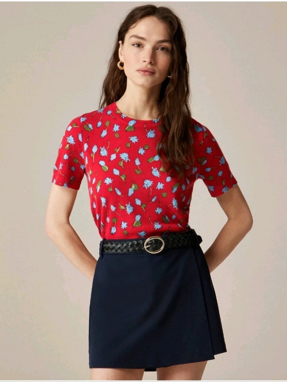 Featherweight Cashmere Shrunken T-Shirt in Brushed Daisy Print